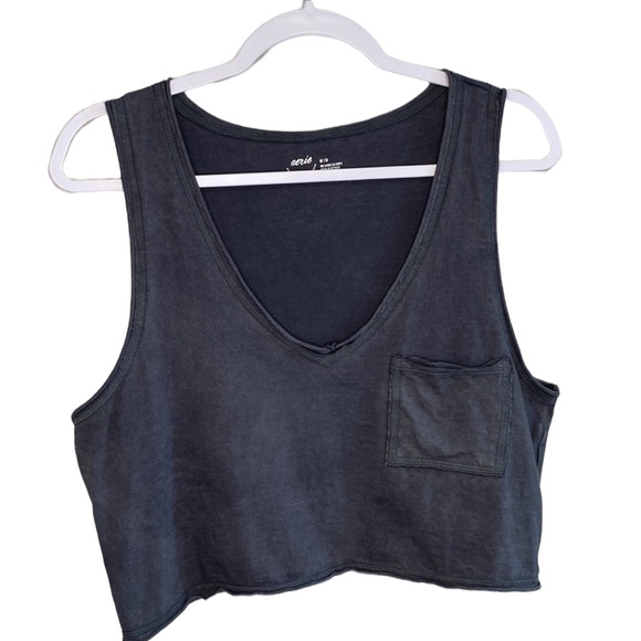 aerie Tops - Aerie V-Neck Cropped Tank Top - Smoked Gray - Size Medium